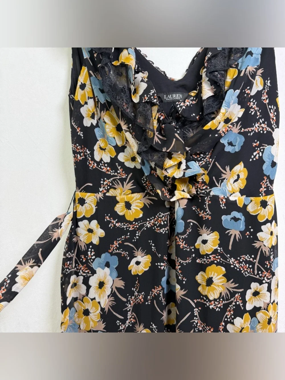 Ralph Lauren Women’s Floral Tiered Georgette Gown Sz 16 Romantic Lace Trim - Picture 15 of 15